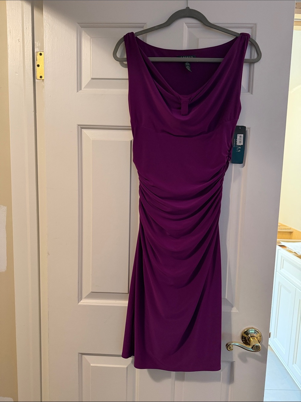 Lauren Ralph Lauren Magenta Cowl-Neck Midi Dress